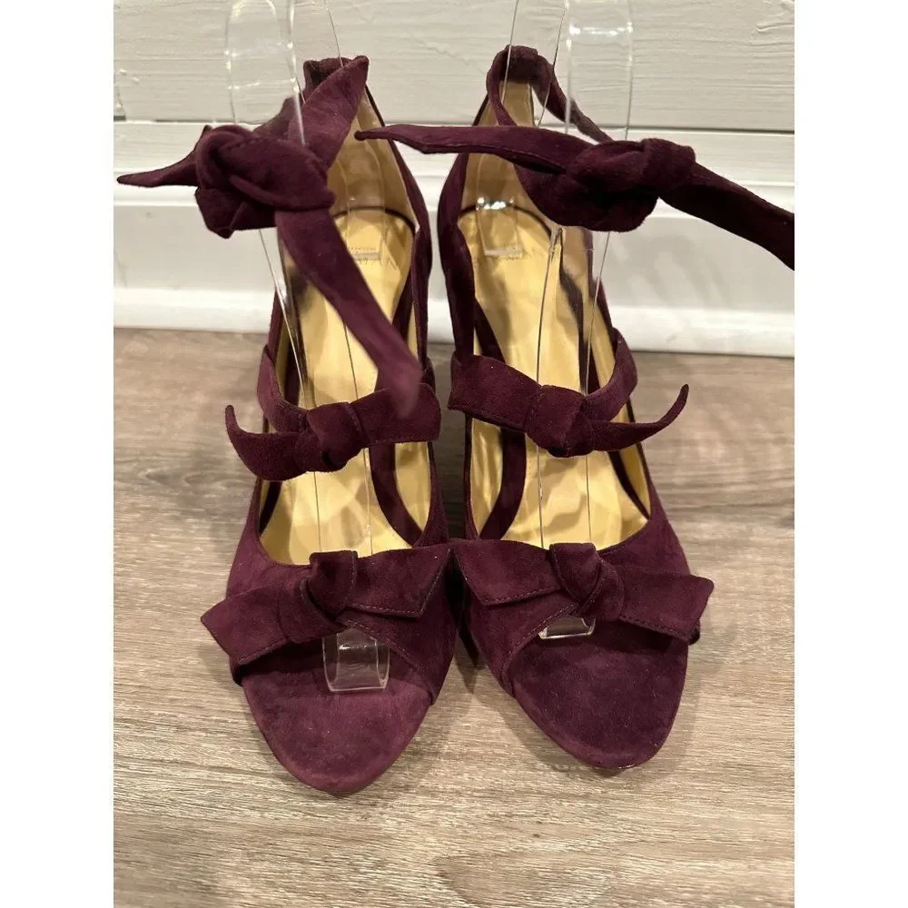 Alexandre Birman Burgundy Suede Bow Accent D'Orsay Pumps Size 38(8) Luxury Event